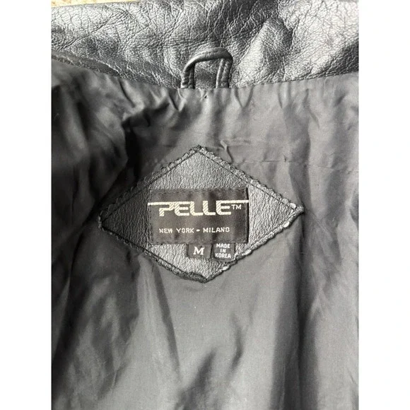 Vintage 90s Pelle Leather Jacket Mob Wife Aesthetic Black Soutache BlazerSz M